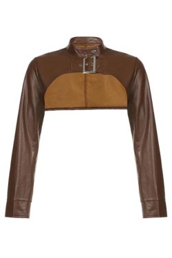Style Core Aesthetics, New Style Trends - Vintage Brown Ultra Short Metal Buckle Leather Jacket