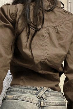 Style Core Aesthetics, New Style Trends - Vintage Brown Zip Up Slim Short Jacket