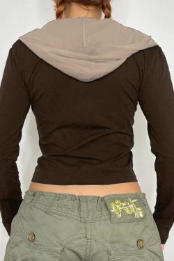 Style Core Aesthetics, New Style Trends - Vintage Contrast Color Splice Hooded Jacket