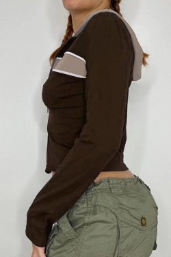 Style Core Aesthetics, New Style Trends - Vintage Contrast Color Splice Hooded Jacket