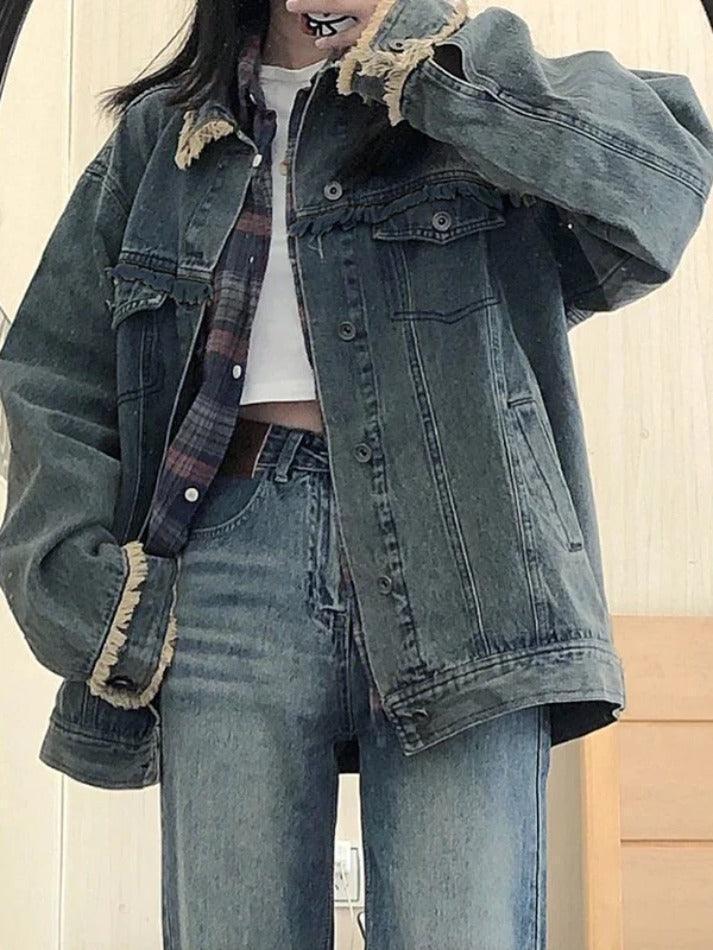 Style Core Aesthetics, New Style Trends - Vintage Denim Raw Edge Embellished Jacket Style Core Aesthetics, New Style Trends - Vintage Denim Raw Edge Embellished Jacket