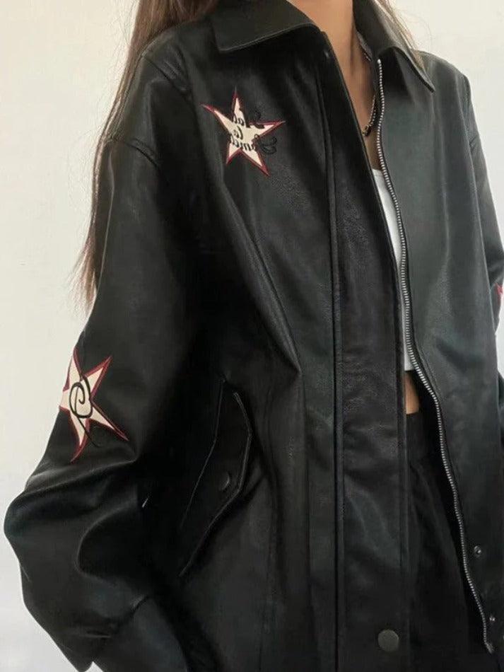 Style Core Aesthetics, New Style Trends - Vintage Embroidery Lapel Neck Leather Jacket Style Core Aesthetics, New Style Trends - Vintage Embroidery Lapel Neck Leather Jacket