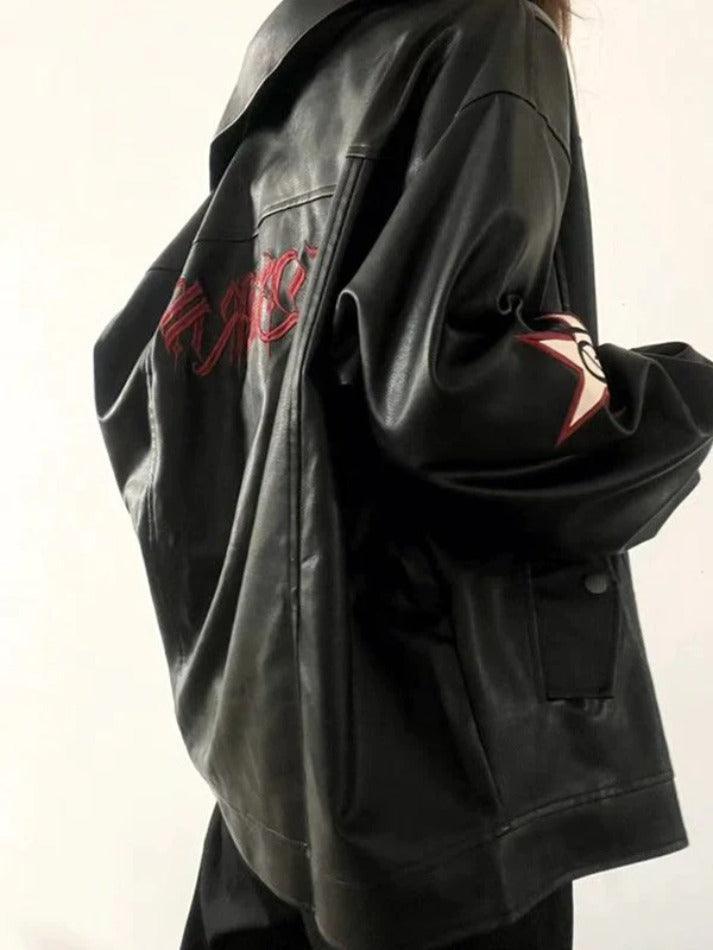 Style Core Aesthetics, New Style Trends - Vintage Embroidery Lapel Neck Leather Jacket Style Core Aesthetics, New Style Trends - Vintage Embroidery Lapel Neck Leather Jacket