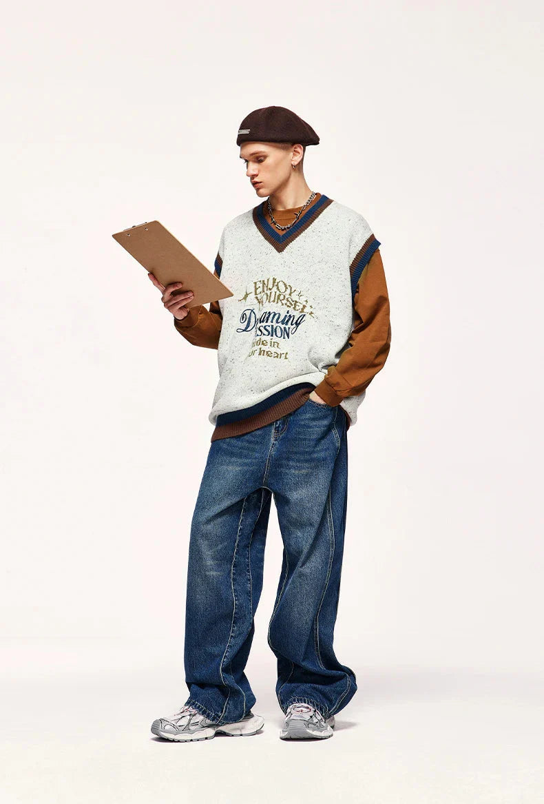 Style Core Aesthetics, New Style Trends - Vintage Enjoy Yourself Knitted Sweater Vest Style Core Aesthetics, New Style Trends - Vintage Enjoy Yourself Knitted Sweater Vest