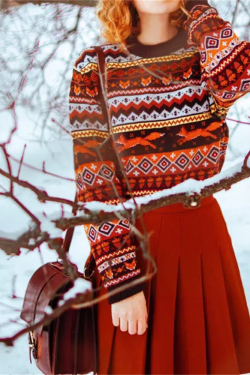 Style Core Aesthetics, New Style Trends - Vintage Fox Embroidered Christmas Sweater