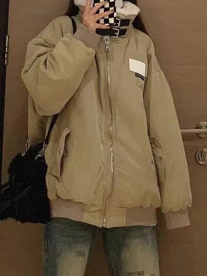 Style Core Aesthetics, New Style Trends - Vintage Fuzzy Collar Zip Up Jacket Style Core Aesthetics, New Style Trends - Vintage Fuzzy Collar Zip Up Jacket