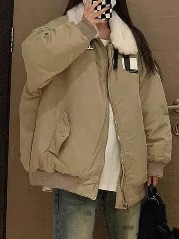 Style Core Aesthetics, New Style Trends - Vintage Fuzzy Collar Zip Up Jacket Style Core Aesthetics, New Style Trends - Vintage Fuzzy Collar Zip Up Jacket