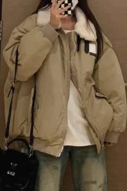 Style Core Aesthetics, New Style Trends - Vintage Fuzzy Collar Zip Up Jacket