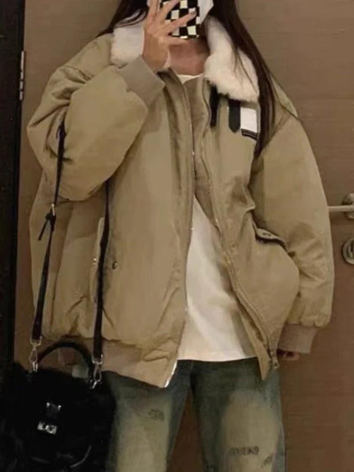 Style Core Aesthetics, New Style Trends - Vintage Fuzzy Collar Zip Up Jacket Style Core Aesthetics, New Style Trends - Vintage Fuzzy Collar Zip Up Jacket