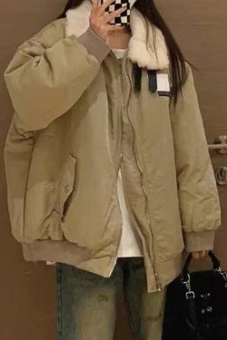 Style Core Aesthetics, New Style Trends - Vintage Fuzzy Collar Zip Up Jacket