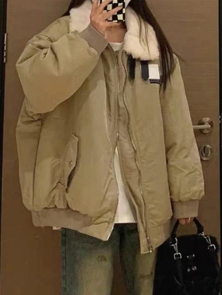 Style Core Aesthetics, New Style Trends - Vintage Fuzzy Collar Zip Up Jacket Style Core Aesthetics, New Style Trends - Vintage Fuzzy Collar Zip Up Jacket