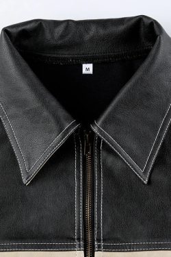 Style Core Aesthetics, New Style Trends - Vintage Grunge Biker Zip-Up Faux Leather Jacket