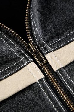 Style Core Aesthetics, New Style Trends - Vintage Grunge Biker Zip-Up Faux Leather Jacket
