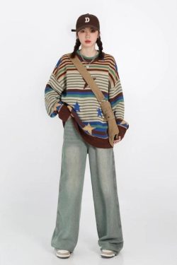 Style Core Aesthetics, New Style Trends - Vintage Star Printed Knit Sweater