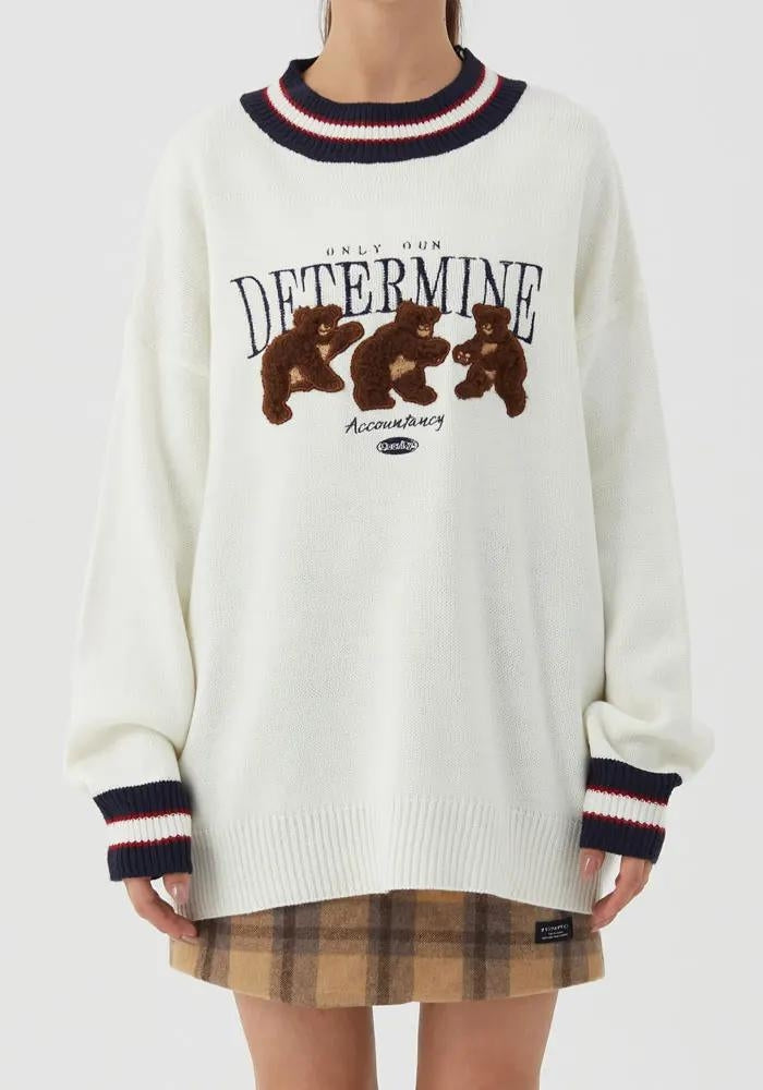 Style Core Aesthetics, New Style Trends - Vintage Teddy Embroidered Knitted Sweater Style Core Aesthetics, New Style Trends - Vintage Teddy Embroidered Knitted Sweater
