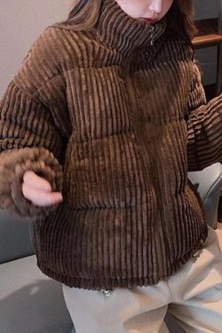 Style Core Aesthetics, New Style Trends - Vintage Zip Up Corduroy Padded Jacket