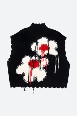 Style Core Aesthetics, New Style Trends - Weirdcore Flower Embroidered Knitted Sweater Vest