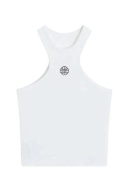 Style Core Aesthetics, New Style Trends - White Logo Ribbed Cropped Tank Top