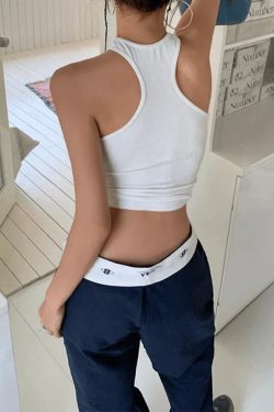 Style Core Aesthetics, New Style Trends - White Logo Ribbed Cropped Tank Top