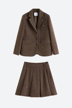 Style Core Aesthetics, New Style Trends - Wool Blazer Jacket & Mini Skirt Two Piece Set