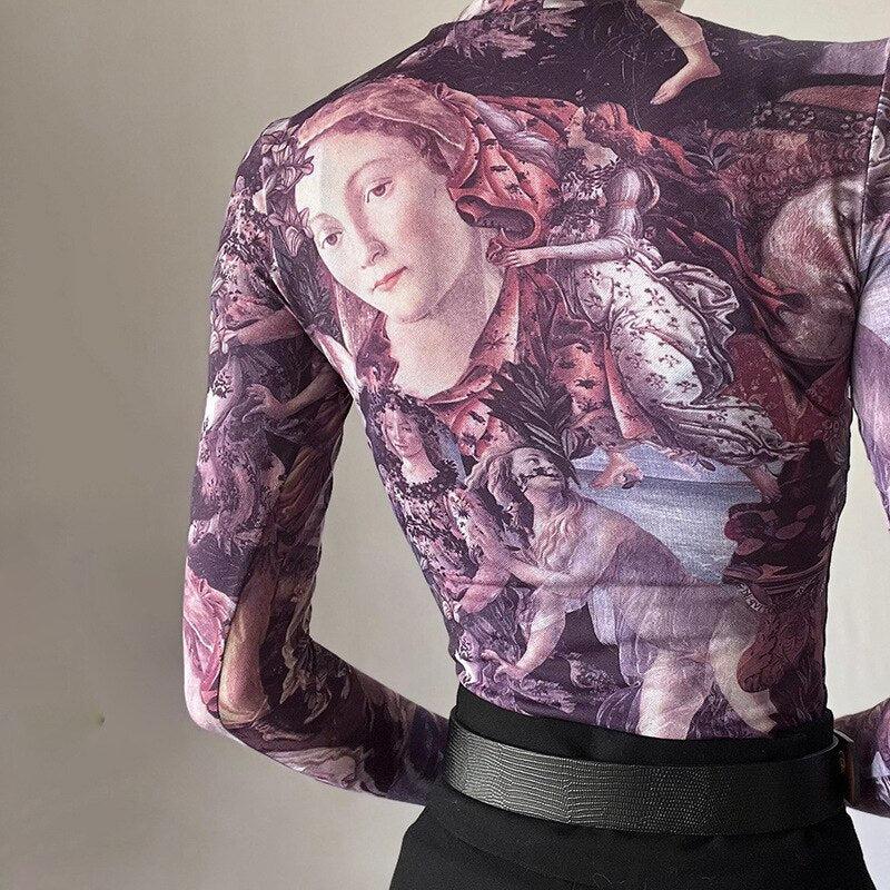 Style Core Aesthetics, New Style Trends - Y2K Angel Graphic Mesh Top Style Core Aesthetics, New Style Trends - Y2K Angel Graphic Mesh Top