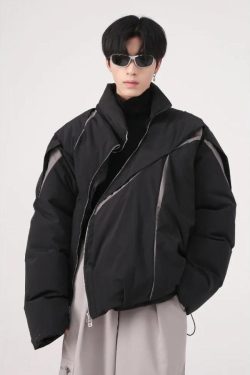 Style Core Aesthetics, New Style Trends - Y2K Asymmetrical Zipper Puffer Jacket