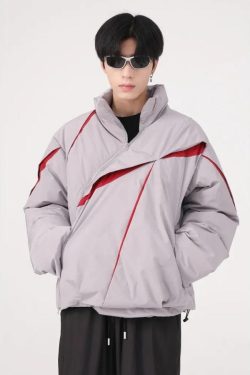 Style Core Aesthetics, New Style Trends - Y2K Asymmetrical Zipper Puffer Jacket