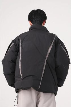 Style Core Aesthetics, New Style Trends - Y2K Asymmetrical Zipper Puffer Jacket