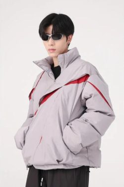 Style Core Aesthetics, New Style Trends - Y2K Asymmetrical Zipper Puffer Jacket