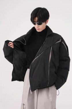 Style Core Aesthetics, New Style Trends - Y2K Asymmetrical Zipper Puffer Jacket