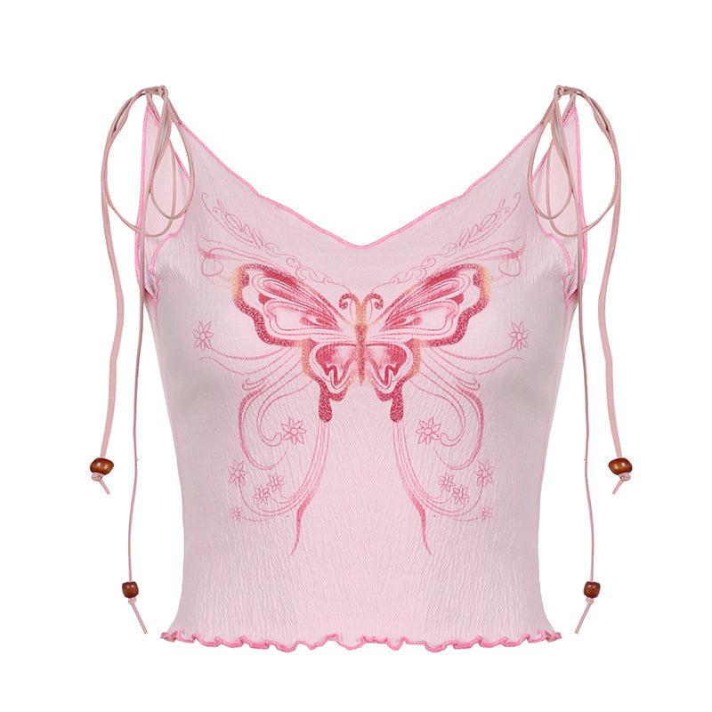 Style Core Aesthetics, New Style Trends - Y2K Butterfly Pink Crop Top Style Core Aesthetics, New Style Trends - Y2K Butterfly Pink Crop Top