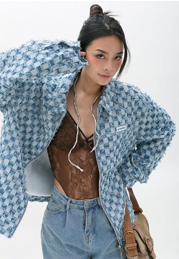 Style Core Aesthetics, New Style Trends - Y2K Checkered Zip Up Jacket Style Core Aesthetics, New Style Trends - Y2K Checkered Zip Up Jacket