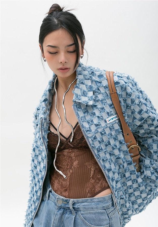 Style Core Aesthetics, New Style Trends - Y2K Checkered Zip Up Jacket Style Core Aesthetics, New Style Trends - Y2K Checkered Zip Up Jacket