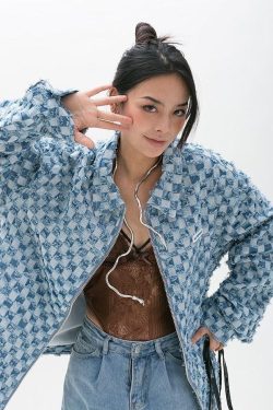 Style Core Aesthetics, New Style Trends - Y2K Checkered Zip Up Jacket