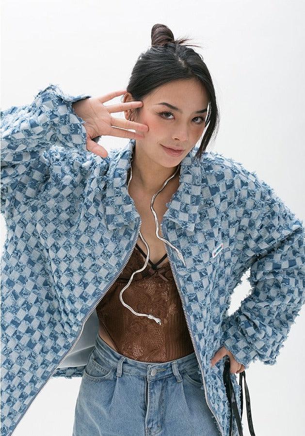 Style Core Aesthetics, New Style Trends - Y2K Checkered Zip Up Jacket Style Core Aesthetics, New Style Trends - Y2K Checkered Zip Up Jacket