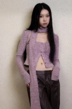Style Core Aesthetics, New Style Trends - Y2K Corduroy Cropped Scarf Cardigan