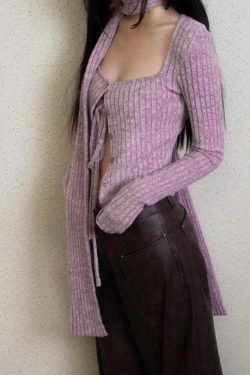 Style Core Aesthetics, New Style Trends - Y2K Corduroy Cropped Scarf Cardigan