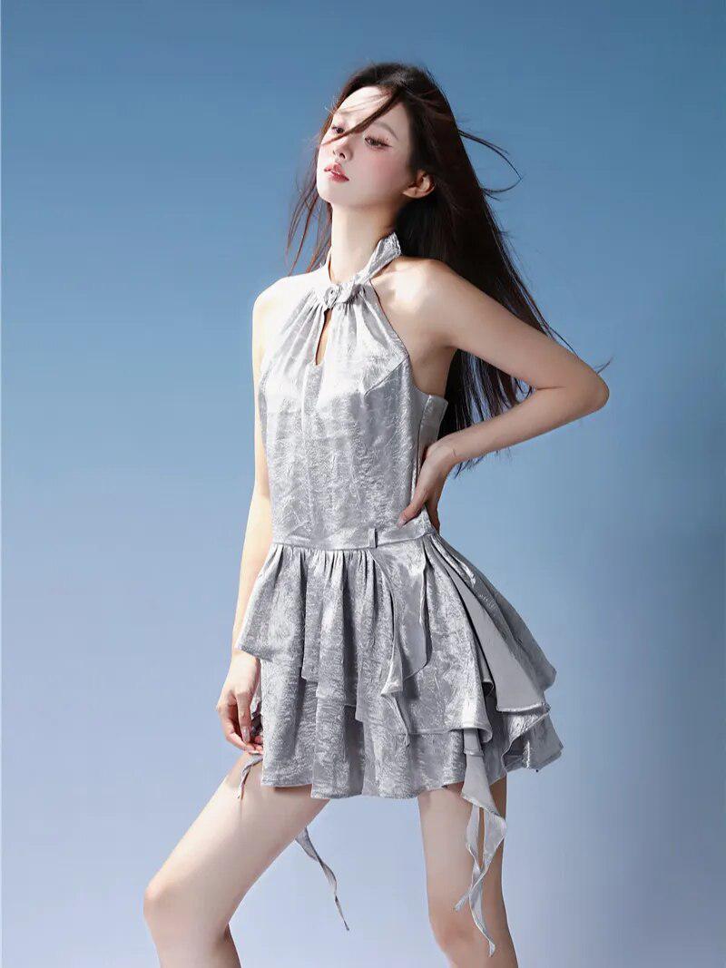 Style Core Aesthetics, New Style Trends - Y2K Cyber Halter Neck Mini Dress Style Core Aesthetics, New Style Trends - Y2K Cyber Halter Neck Mini Dress