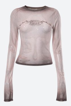 Style Core Aesthetics, New Style Trends - Y2K Cyberpunk Sigilism Sheer Top