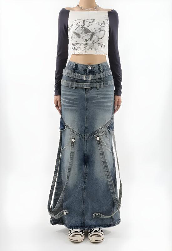 Style Core Aesthetics, New Style Trends - Y2K Denim Maxi Skirt Style Core Aesthetics, New Style Trends - Y2K Denim Maxi Skirt