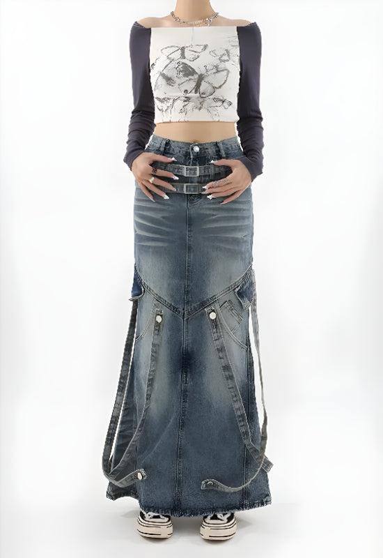 Style Core Aesthetics, New Style Trends - Y2K Denim Maxi Skirt Style Core Aesthetics, New Style Trends - Y2K Denim Maxi Skirt