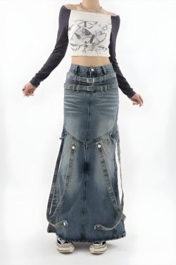 Style Core Aesthetics, New Style Trends - Y2K Denim Maxi Skirt
