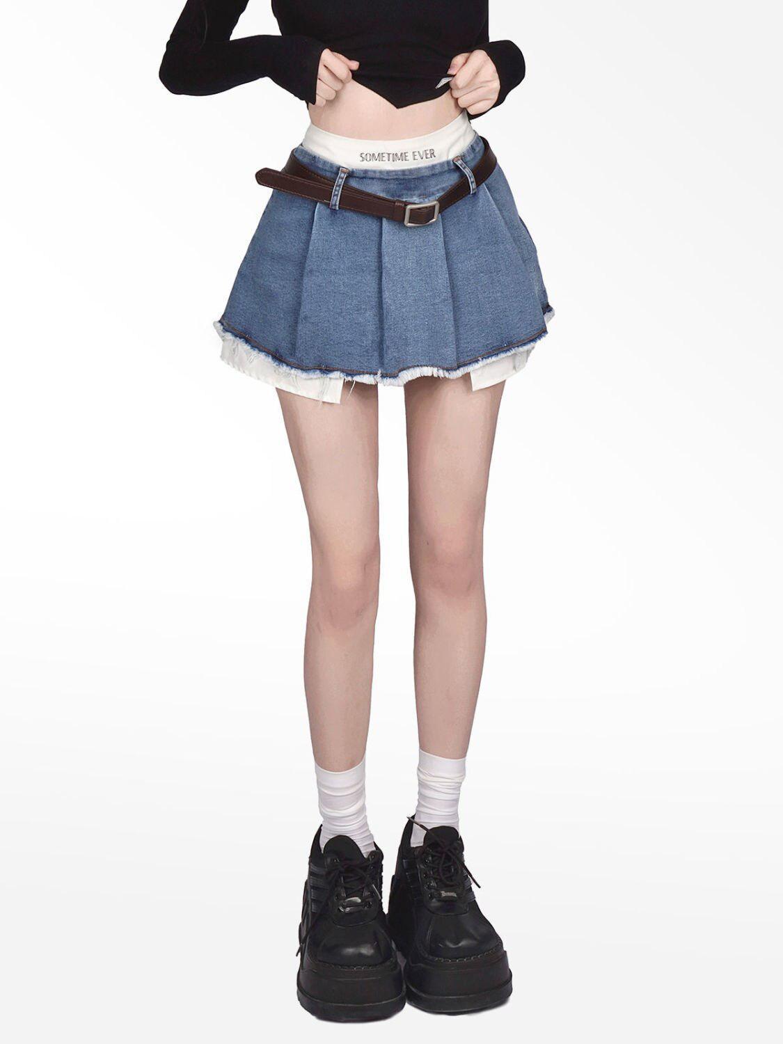 Style Core Aesthetics, New Style Trends - Y2K Fake Two Piece Pleated Mini Skirt Style Core Aesthetics, New Style Trends - Y2K Fake Two Piece Pleated Mini Skirt