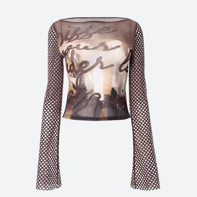 Style Core Aesthetics, New Style Trends - Y2K Fishnet Sleeve Mesh Top Style Core Aesthetics, New Style Trends - Y2K Fishnet Sleeve Mesh Top