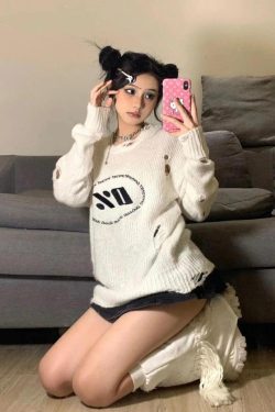 Style Core Aesthetics, New Style Trends - Y2K Grunge Distressed Knitted Sweater