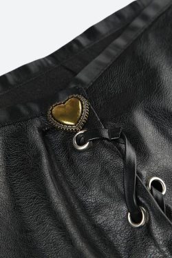 Style Core Aesthetics, New Style Trends - Y2K Grunge Faux Leather Mini Skirt