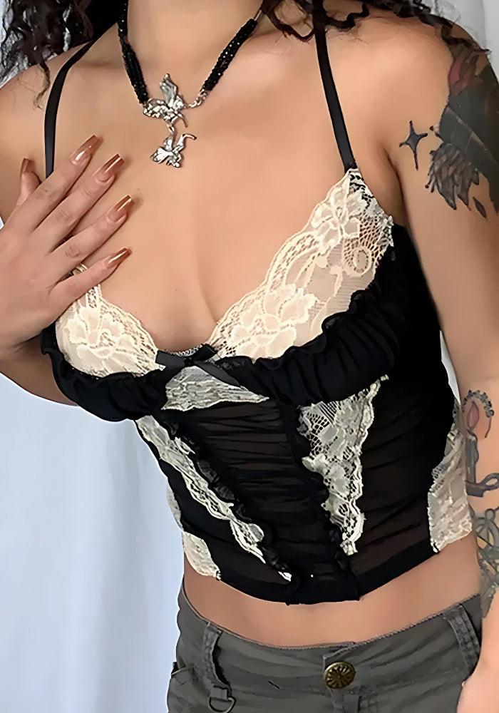 Style Core Aesthetics, New Style Trends - Y2K Lace Sheer Cropped Top Style Core Aesthetics, New Style Trends - Y2K Lace Sheer Cropped Top