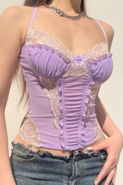 Style Core Aesthetics, New Style Trends - Y2K Lace Strap Crop Top