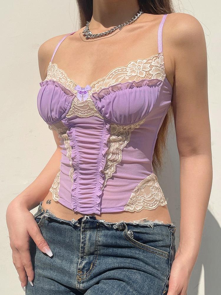 Style Core Aesthetics, New Style Trends - Y2K Lace Strap Crop Top Style Core Aesthetics, New Style Trends - Y2K Lace Strap Crop Top