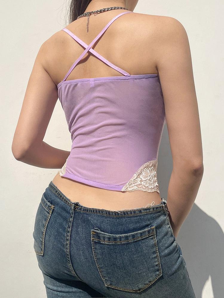 Style Core Aesthetics, New Style Trends - Y2K Lace Strap Crop Top Style Core Aesthetics, New Style Trends - Y2K Lace Strap Crop Top